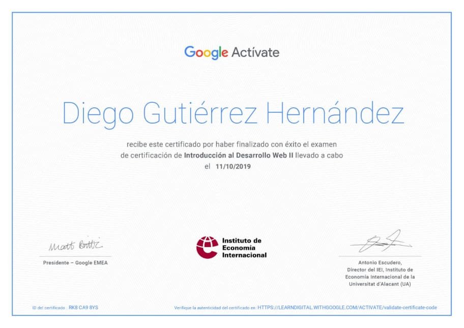 certificado del Curso